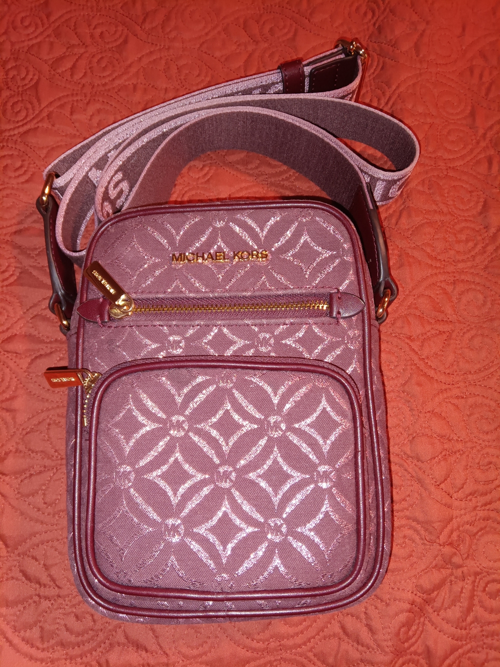 Michael Kors Purple J Crossbody Bag with Gold Hardware